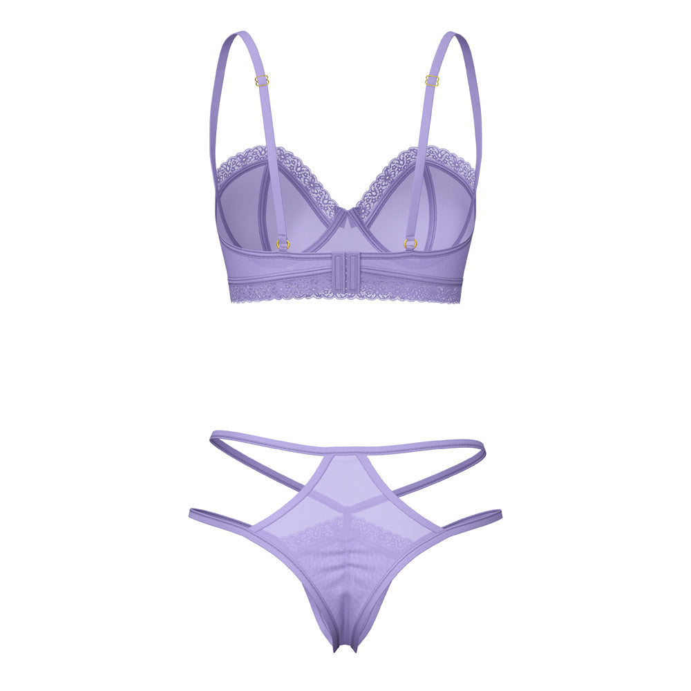 Magic Silk Sheer Passion Demi Bra & High Cut Tanga Very Peri Queen Size