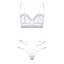 Magic Silk Sheer Passion Demi Bra & High Cut Tanga White/Lavender Queen Size