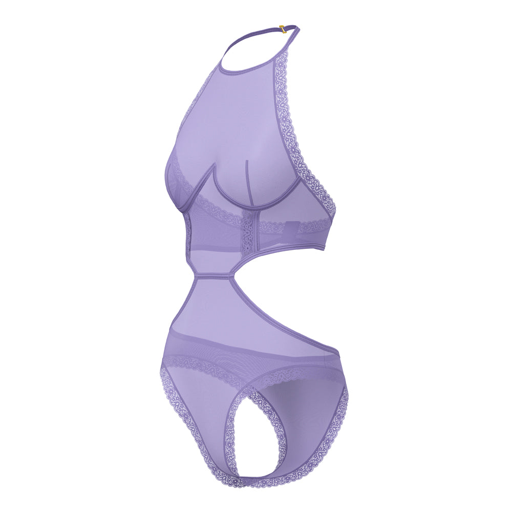 Magic Silk Sheer Passion Halter Teddy Very Peri S/M