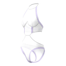 Magic Silk Sheer Passion Halter Teddy White/Lavender S/M