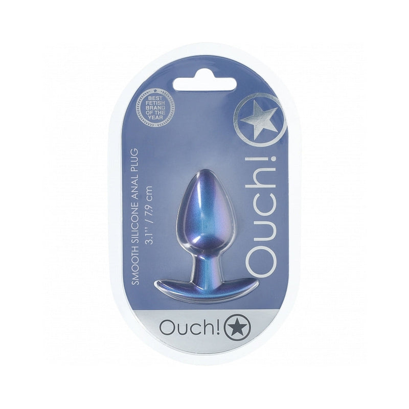 Ouch! Smooth Silicone Anal Plug Medium 3.1 in. Metallic Blue