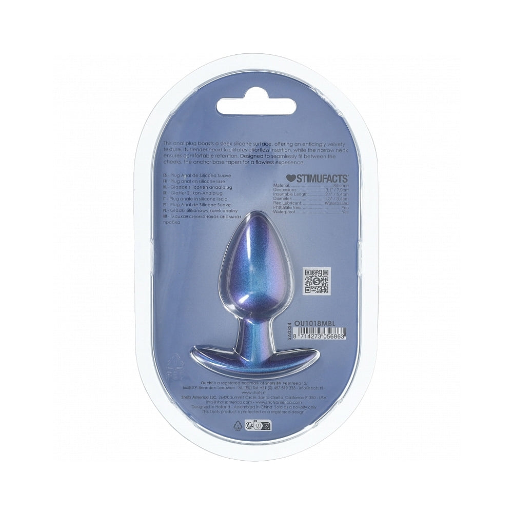 Ouch! Smooth Silicone Anal Plug Medium 3.1 in. Metallic Blue