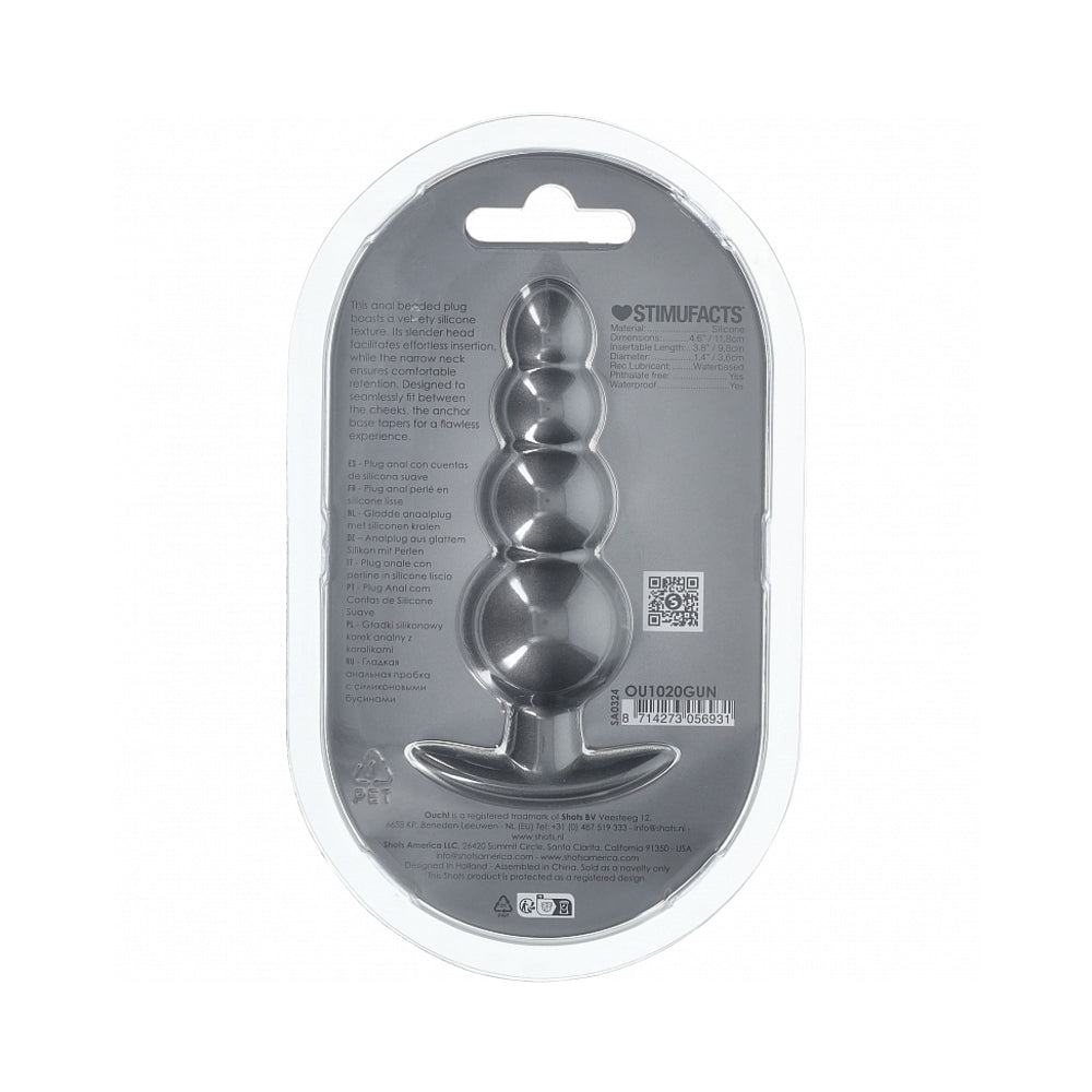 Ouch! Smooth Silicone Beaded Anal Plug 4.6 in. Gun Metal