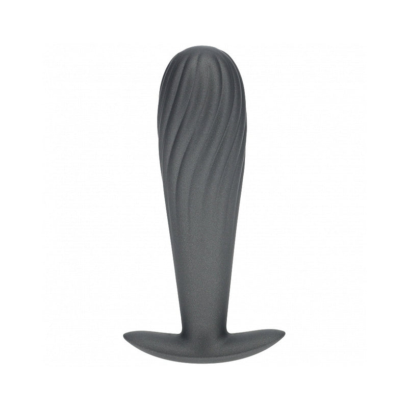 Ouch! Smooth Silicone Ribbed Anal Plug 4.6 in. Gun Metal