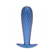 Ouch! Smooth Silicone Ribbed Anal Plug 4.6 in. Metallic Blue