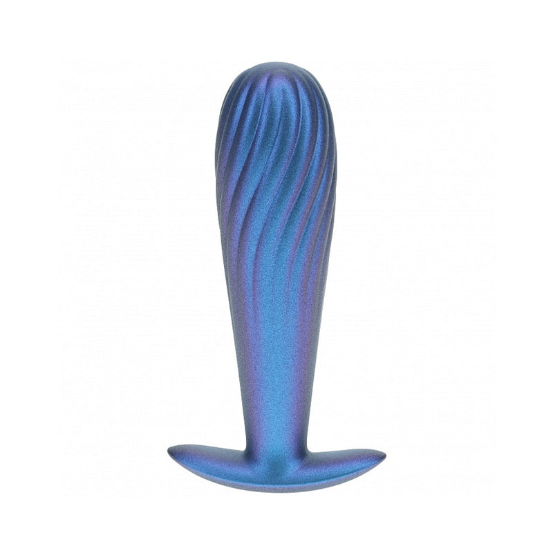 Ouch! Smooth Silicone Ribbed Anal Plug 4.6 in. Metallic Blue