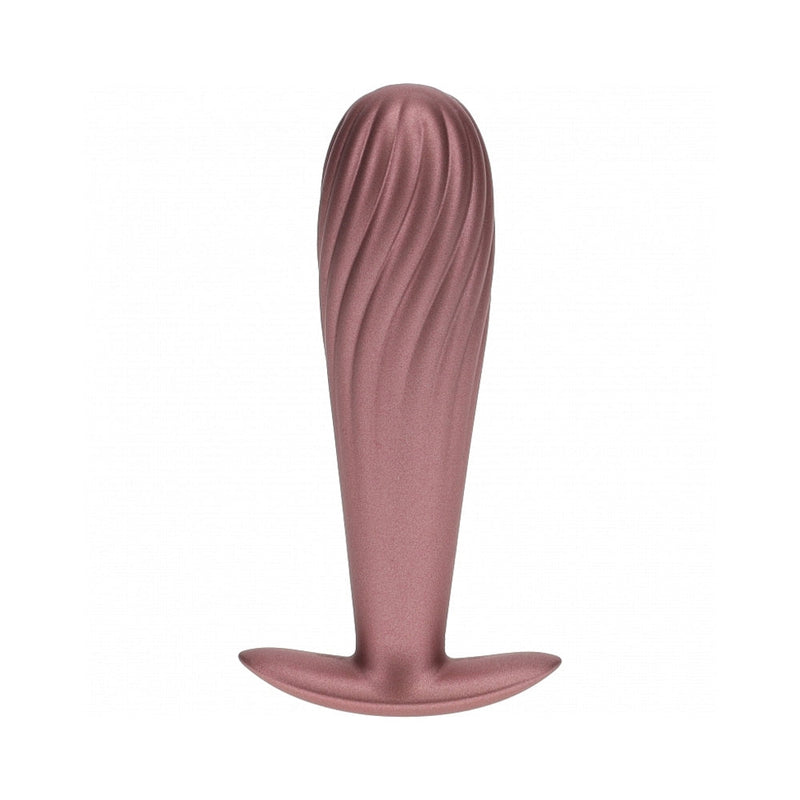 Ouch! Smooth Silicone Ribbed Anal Plug 4.6 in. Rose Gold