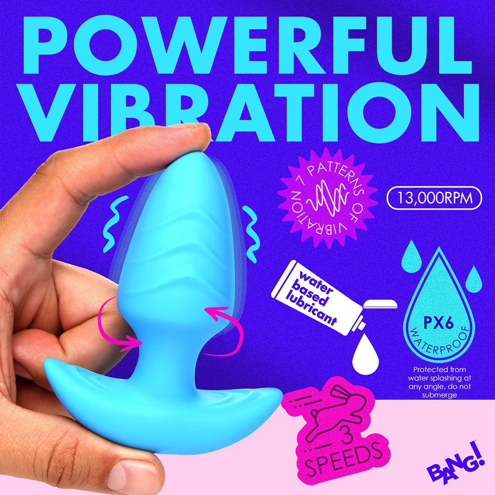 BANG! Rotating & Vibrating Silicone Butt Plug with Remote Blue