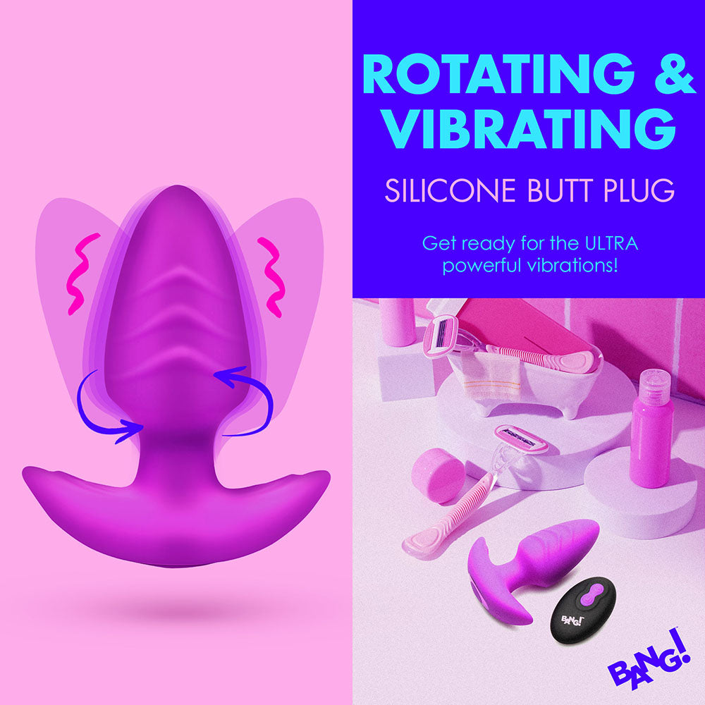 BANG! Rotating & Vibrating Silicone Butt Plug with Remote Purple