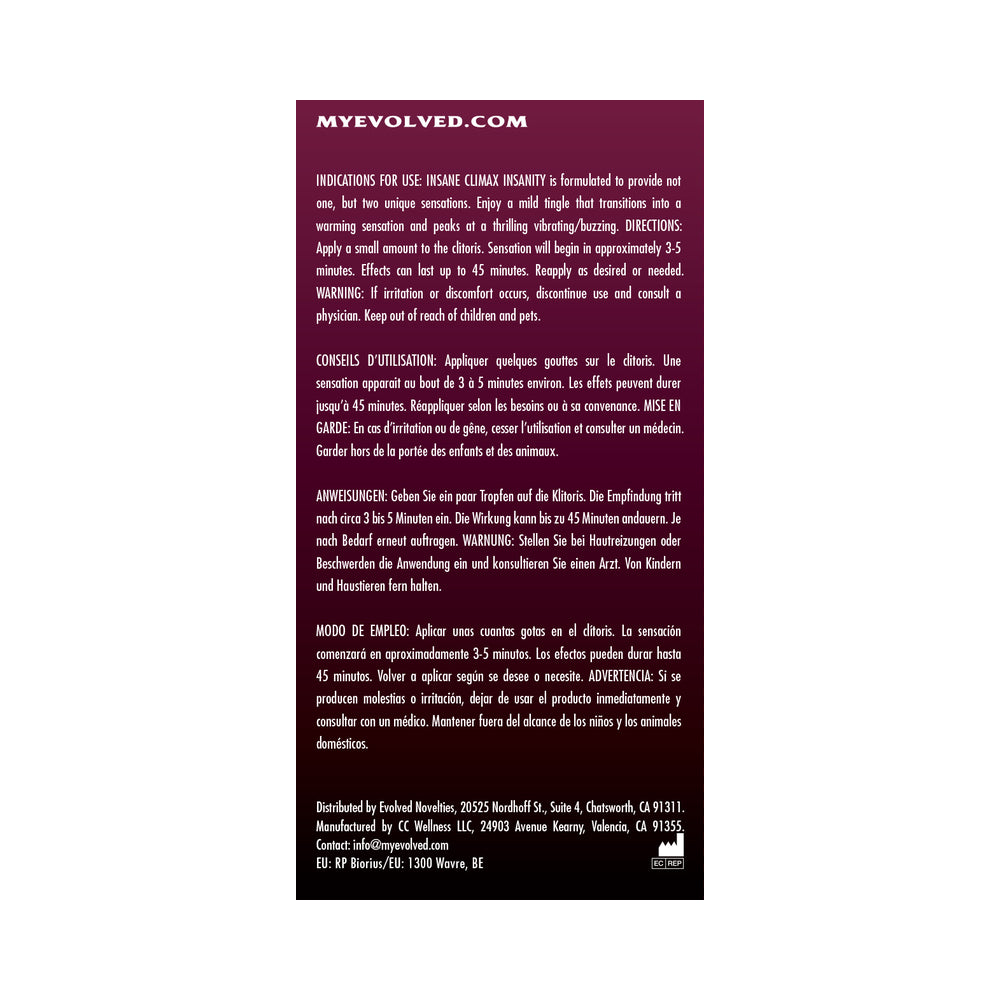Evolved Insane Climax Insanity Warming Buzzing Clitoral Stimulant 0.34 oz.