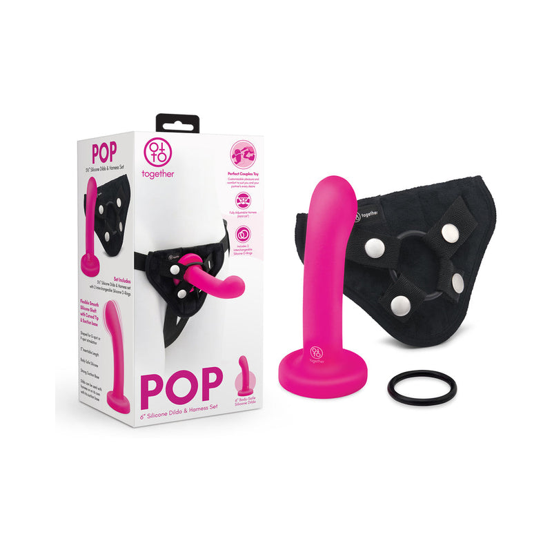 Together Pop 6 in. Silicone Dildo & Harness Set Pink