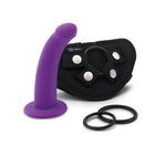 Together Tilt 7 in. Vibrating Silicone Dildo & Harness Set Purple