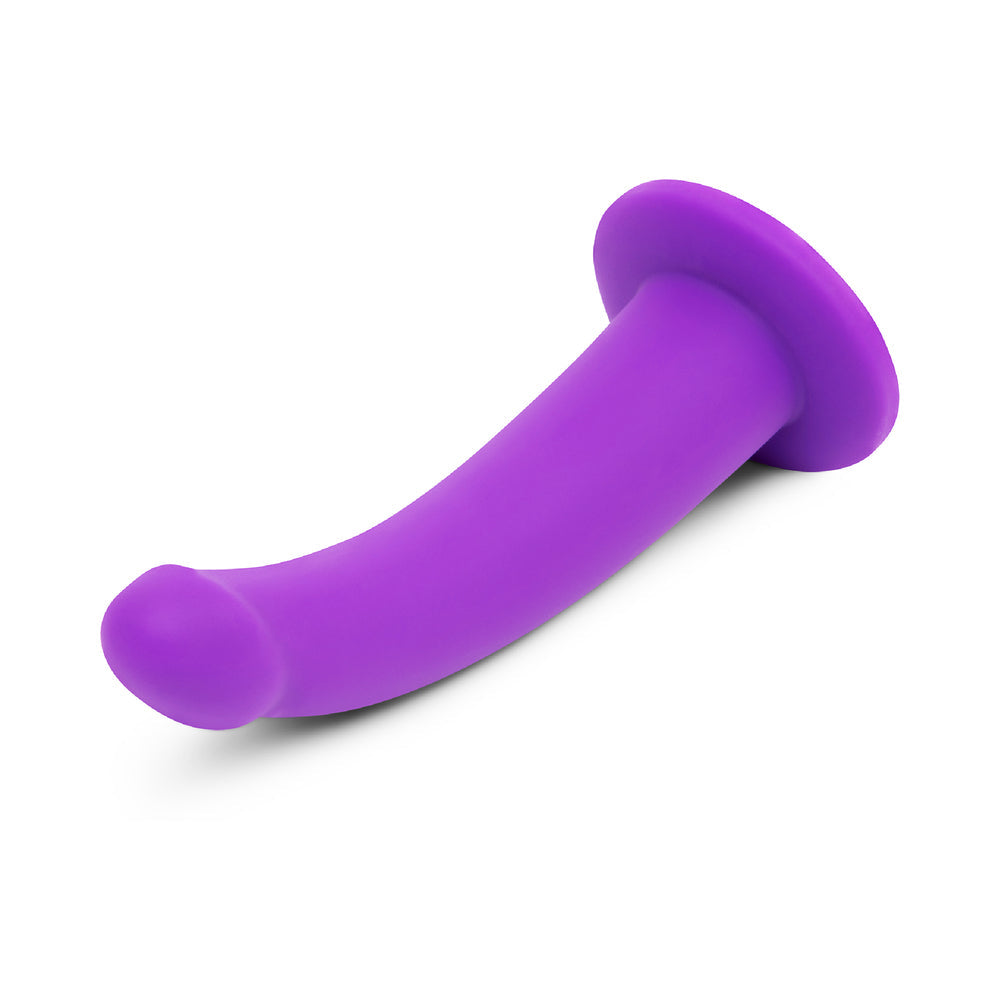 Together Tilt 7 in. Vibrating Silicone Dildo & Harness Set Purple