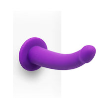 Together Tilt 7 in. Vibrating Silicone Dildo & Harness Set Purple