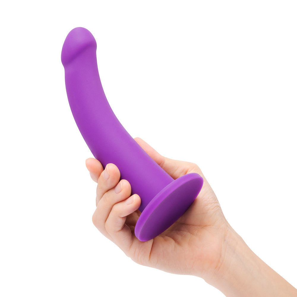 Together Tilt 7 in. Vibrating Silicone Dildo & Harness Set Purple