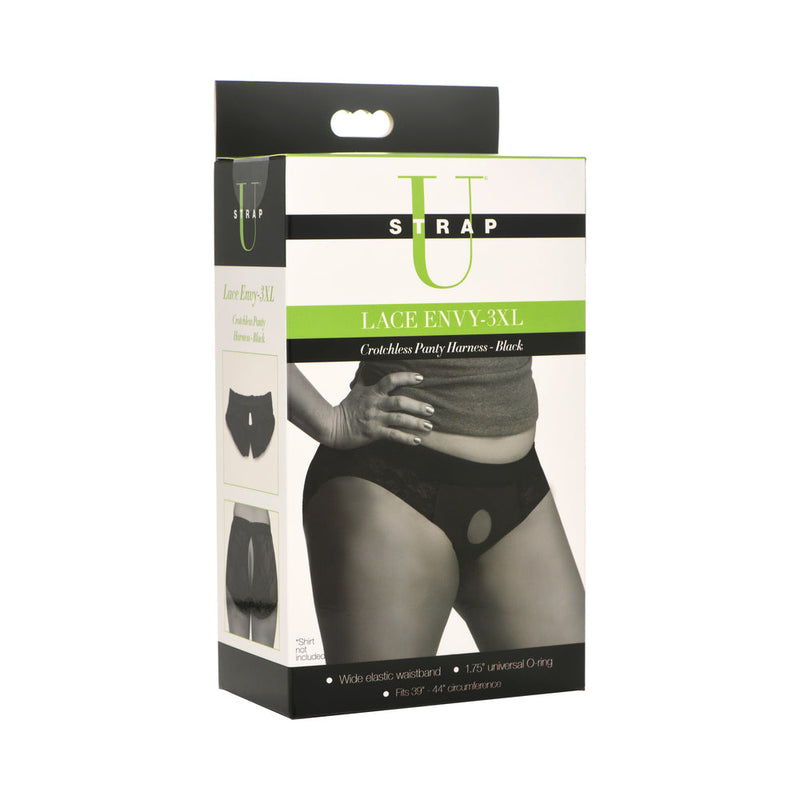 Strap U Lace Envy Crotchless Panty Harness Black 3XL