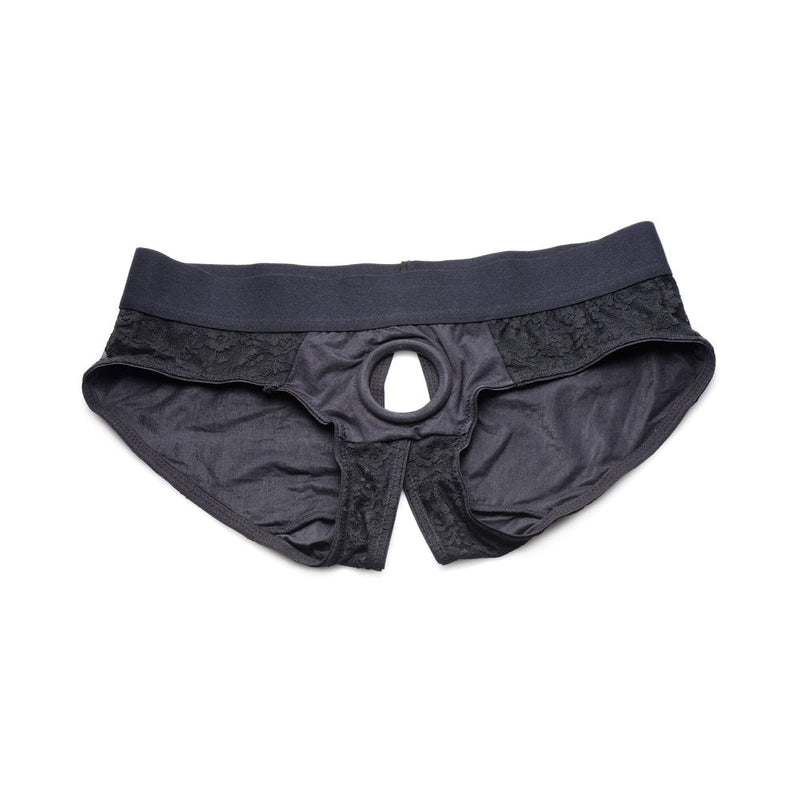 Strap U Lace Envy Crotchless Panty Harness Black 3XL