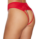 Allure Blushing High-Waisted Mesh Lace Ouverte Thong with Pearl String Red O/S