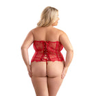Fantasy Lingerie Eyelash Lace Corset with Busk Front, Lace-Up Back & Matching G-String Panty 2XL