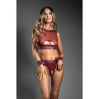 Fantasy Lingerie Domina Embossed Faux Leather Cut-Out Top & Crotchless Panty with Handcuffs L/XL