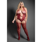 Fantasy Lingerie Sheer Pretty Poison Crotchless Snakeskin Knit Teddy Bodystocking with Versatile Neckline Queen Size
