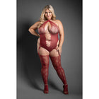 Fantasy Lingerie Sheer Pretty Poison Crotchless Snakeskin Knit Teddy Bodystocking with Versatile Neckline Queen Size