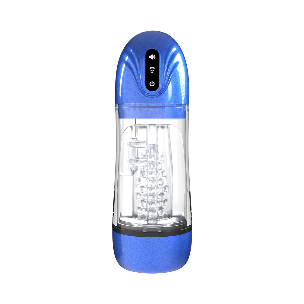 PUMPED SonicPull Masturbator Suction Vibration Multimedia Enhanced Metallic Blue