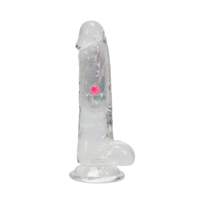 RealRock Wireless Rechargeable Remote Control LED Vibrating 6 in. Dildo with Balls Clear