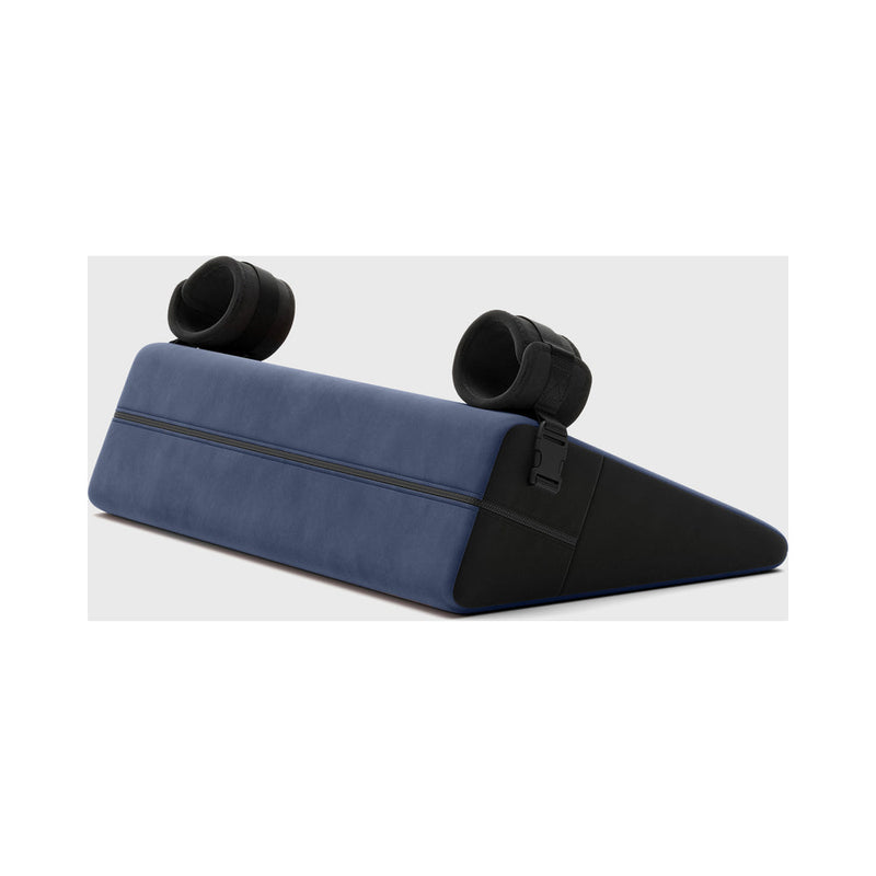 Liberator Black Label Wedge 24 in. Sex Position Pillow with Cuffs DÃ©cor Velvet Blue