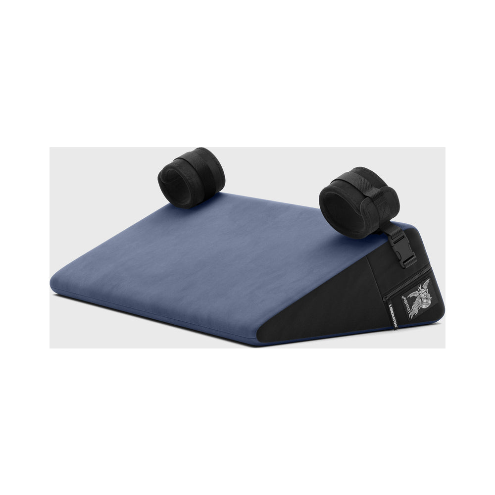 Liberator Black Label Wedge 24 in. Sex Position Pillow with Cuffs DÃ©cor Velvet Blue