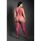 Fantasy Lingerie Sheer Next To You Crotchless Geometric Fishnet Teddy Bodystocking Neon Pink Queen Size
