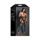 Fantasy Lingerie Sheer Catching Feelings OmbrÃ© Leopard Knit Harness Stockings & G-String Black/Blue Queen Size