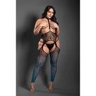 Fantasy Lingerie Sheer Catching Feelings OmbrÃ© Leopard Knit Harness Stockings & G-String Black/Blue Queen Size