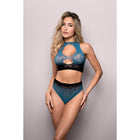 Fantasy Lingerie Vixen Deep Dive OmbrÃ© Leopard Knit Cut-Out Top & Panty Black/Blue O/S