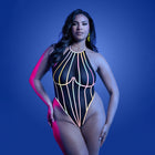 Fantasy Lingerie Glow Solar Flare Halter Tie Teddy with Underwire Queen Size