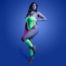 Fantasy Lingerie Glow Pressure Point UV Reactive Rhinestone Teddy & Gloves Queen Size