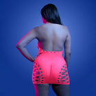 Fantasy Lingerie Glow Aphrodisiac UV Reactive Open Bodice Halter Dress & Pasties Queen Size