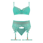 Magic Silk Caribbean Crush Demi Bra & Thong with Garter Set Aqua Glow L/XL