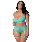 Magic Silk Caribbean Crush Demi Bra & Thong with Garter Set Aqua Glow Queen Size