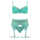 Magic Silk Caribbean Crush Demi Bra & Thong with Garter Set Aqua Glow Queen Size
