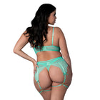 Magic Silk Caribbean Crush Demi Bra & Thong with Garter Set Aqua Glow Queen Size