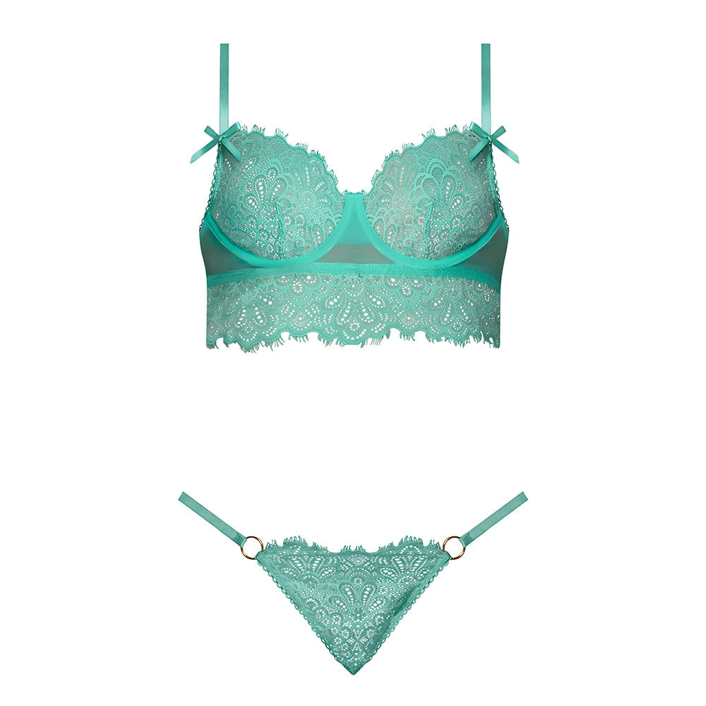 Magic Silk Caribbean Crush Demi Longline Bra & Panty with Flounce Aqua Glow S/M