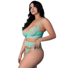 Magic Silk Caribbean Crush Demi Longline Bra & Panty with Flounce Aqua Glow Queen Size