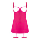 Magic Silk Pink Kink Cupless Babydoll, Harness Panty & Garter Cuffs Pink Glow Queen Size