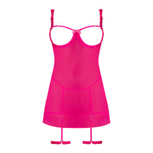 Magic Silk Pink Kink Cupless Babydoll, Harness Panty & Garter Cuffs Pink Glow Queen Size