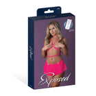 Magic Silk Pink Kink Harness Top, Open Crotch Skirt Panty & Choker Pink Glow S/M