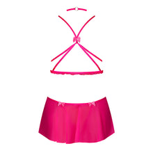 Magic Silk Pink Kink Harness Top, Open Crotch Skirt Panty & Choker Pink Glow L/XL