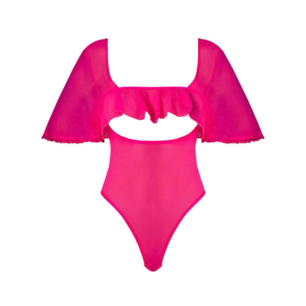 Magic Silk Pink Kink Flutter Sleeve Teddy Pink Glow Queen Size