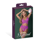 Magic Silk Butterfly Fantasies Bra, Garter & Thong Set Neon Purple L/XL