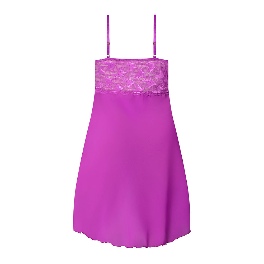 Magic Silk Butterfly Fantasies Gown & Thong Set Neon Purple Queen Size